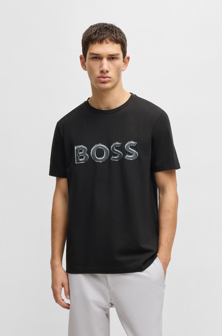 BOSS T-Shirts Regular Fit in Cotton Mix - TEE LOGO 10194355 01-50535273- Concorde Fashion#color_black-001
