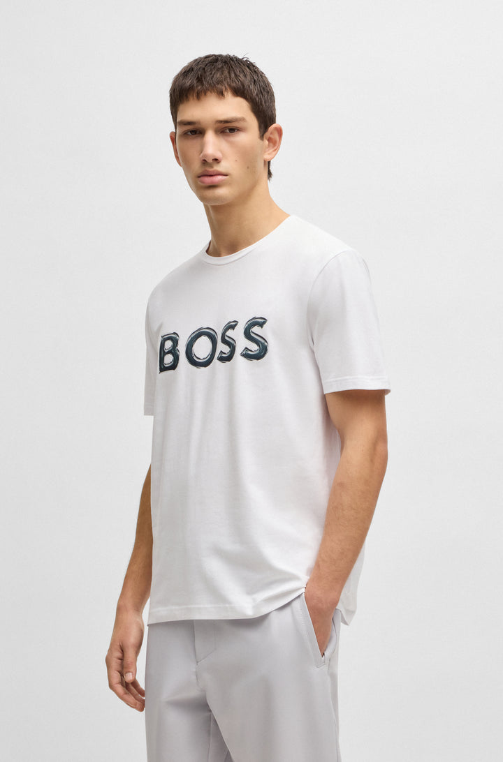 BOSS T-Shirts Regular Fit in Cotton Mix - TEE LOGO 10194355 01-50535273- Concorde Fashion#color_white-100