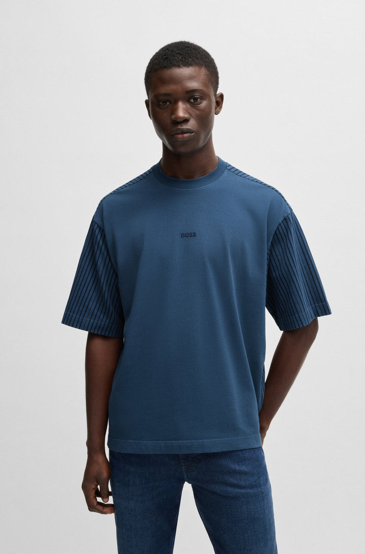BOSS T-Shirts Relaxed Fit in Cotton - TE_SUMMERSTRIPES 10232789 01-50536765- Concorde Fashion#color_blue-466
