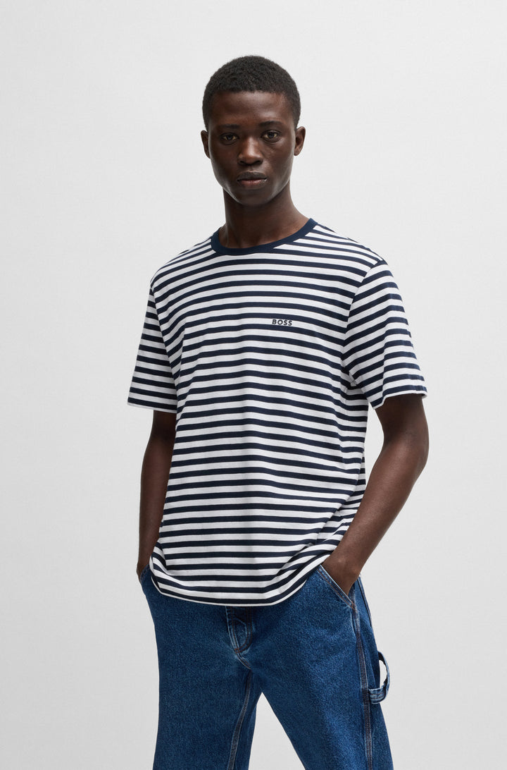 BOSS T-Shirts Relaxed Fit in Cotton - TALESSTRIPE 10252438 01-50499334- Concorde Fashion#color_white-100