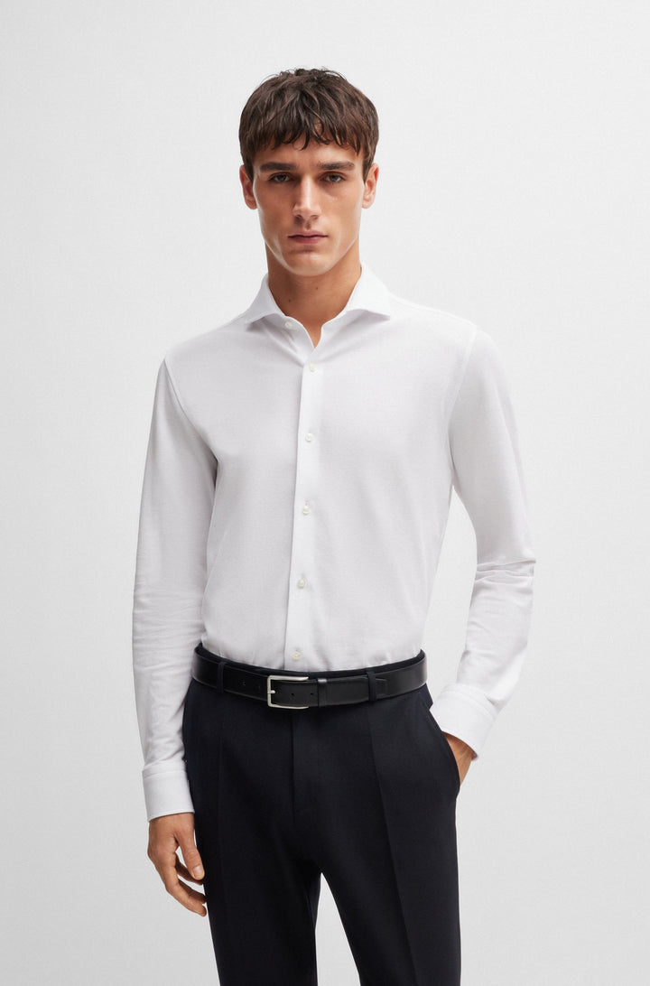 BOSS Formal Shirts Slim Fit in Cotton - P-HANK-SPREAD-243 10262046 01-50527675- Concorde Fashion#color_white-100