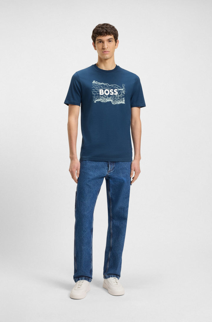 BOSS T-Shirts Regular Fit in Cotton - TE_LOGOSPACE 10262477 01-50539186- Concorde Fashion#color_blue-466
