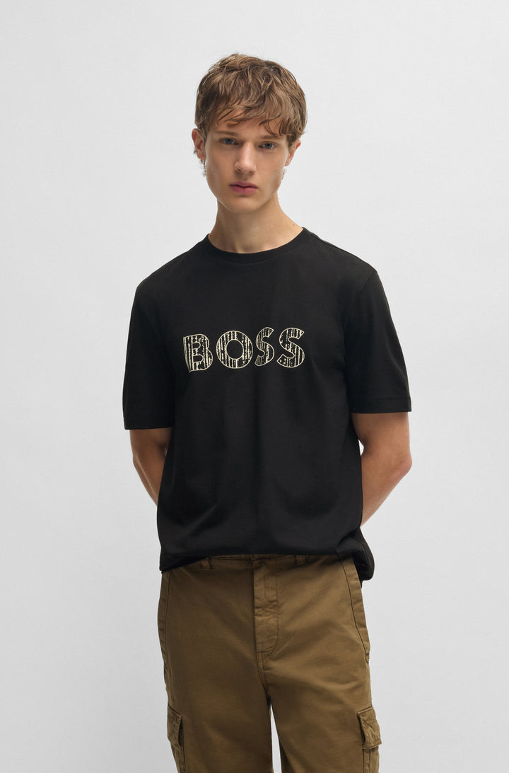 BOSS T-Shirts Regular Fit in Cotton - TE_LOGOTEXTURE 10262528 01-50534923- Concorde Fashion#color_black-001