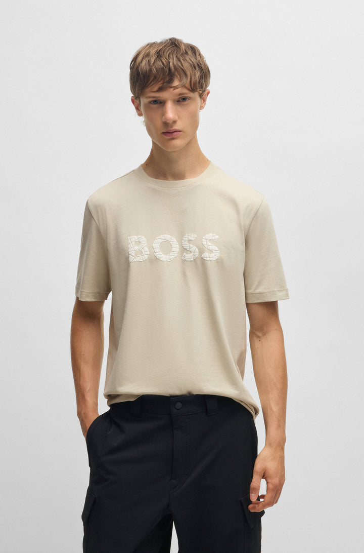 BOSS T-Shirts Regular Fit in Cotton - TE_LOGOTEXTURE 10262528 01-50534923- Concorde Fashion#color_beige-271