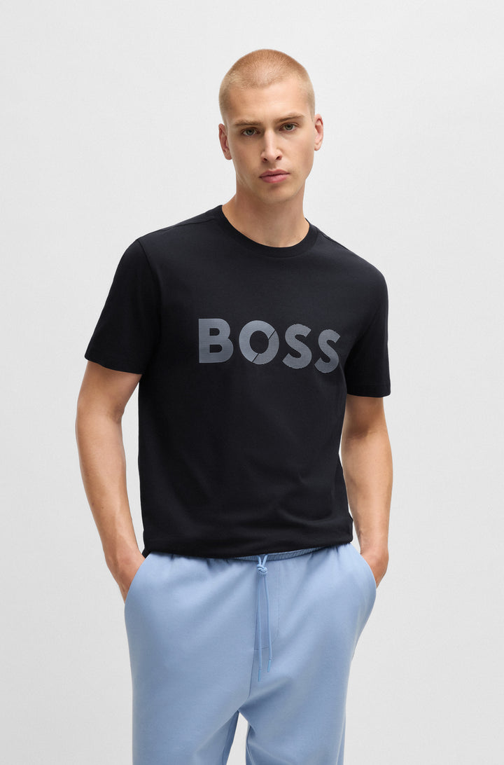 BOSS T-Shirts Regular Fit in Cotton - TEE TAPE LOGO 10269604 01-50530990- Concorde Fashion#color_navy-402