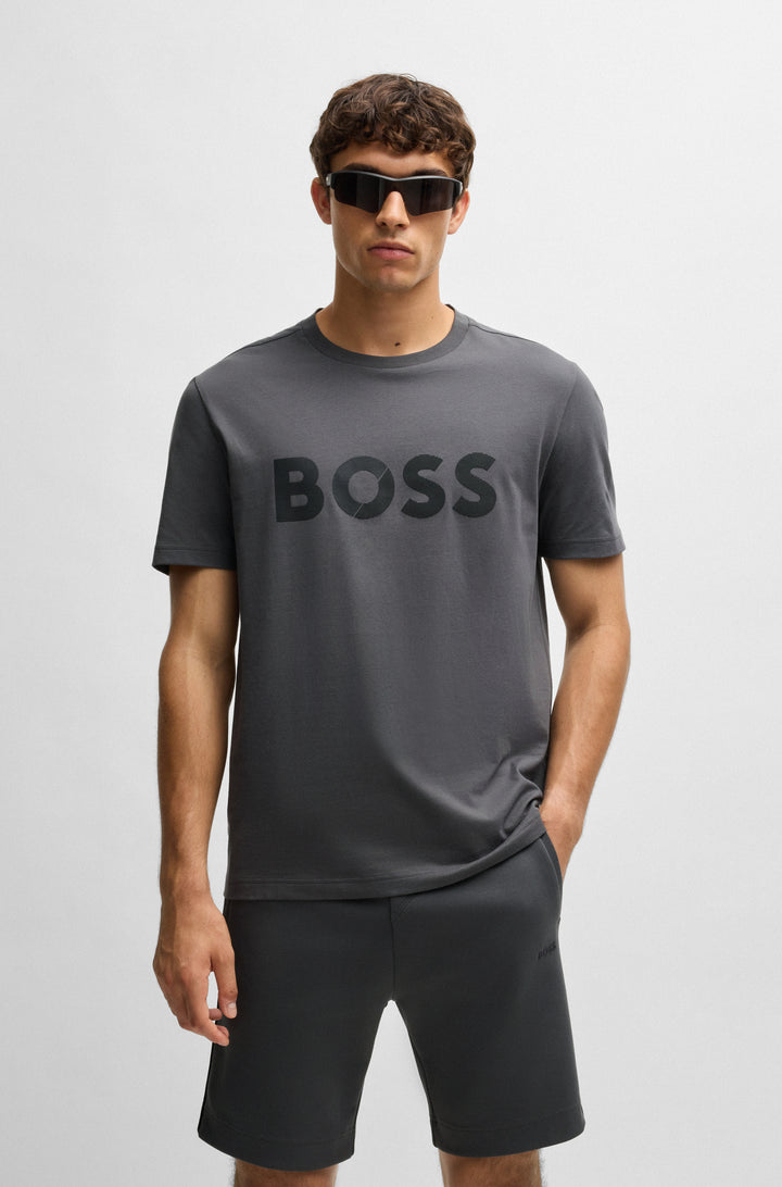 BOSS T-Shirts Regular Fit in Cotton - TEE TAPE LOGO 10269604 01-50530990- Concorde Fashion#color_grey-027