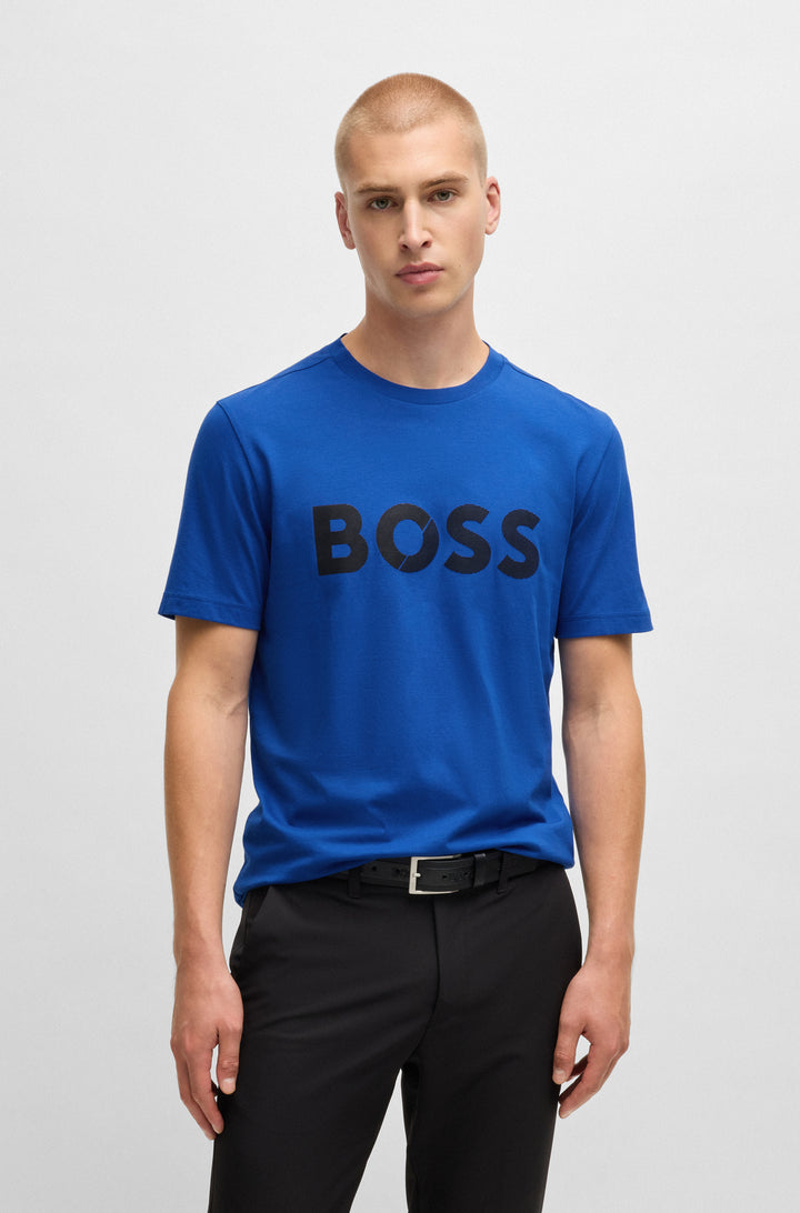 BOSS T-Shirts Regular Fit in Cotton - TEE TAPE LOGO 10269604 01-50530990- Concorde Fashion#color_blue-424