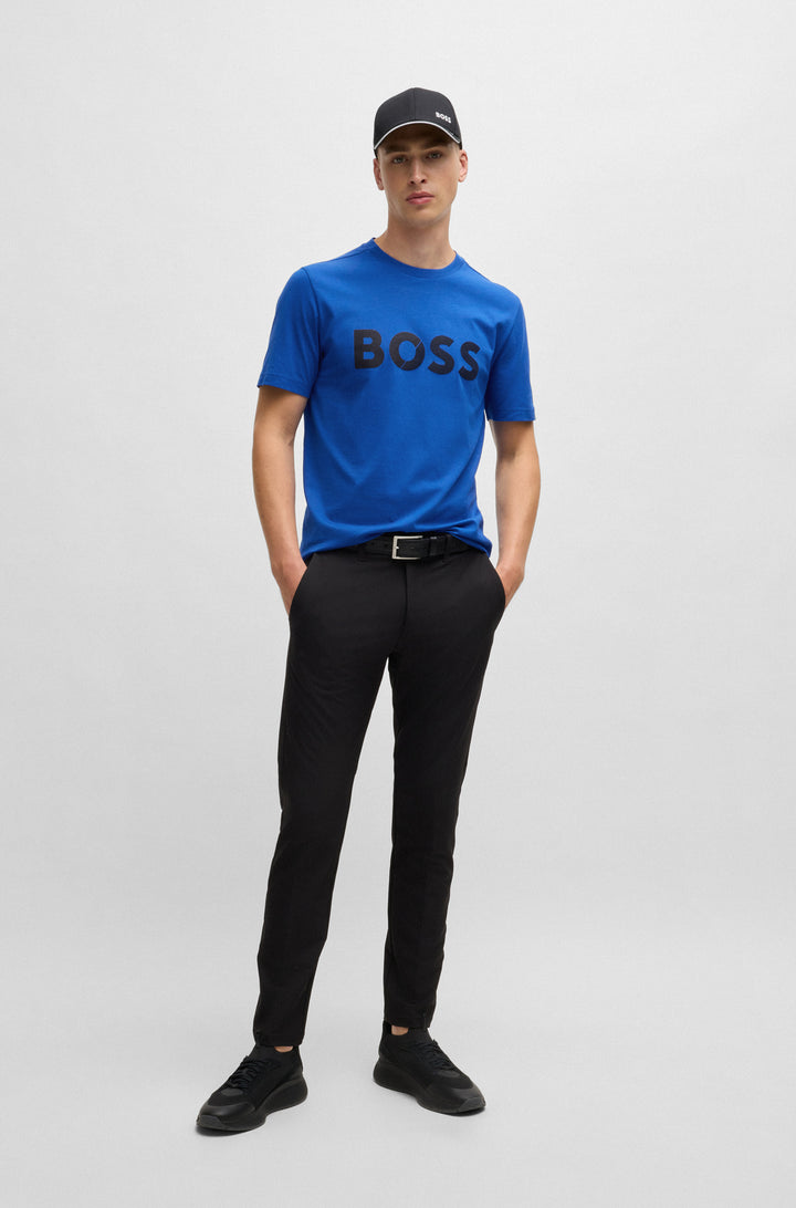 BOSS T-Shirts Regular Fit in Cotton - TEE TAPE LOGO 10269604 01-50530990- Concorde Fashion#color_blue-424
