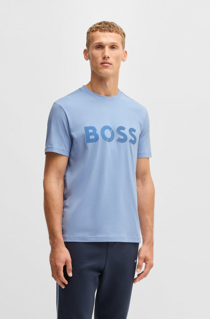BOSS T-Shirts Regular Fit in Cotton - TEE TAPE LOGO 10269604 01-50530990- Concorde Fashion#color_blue-498