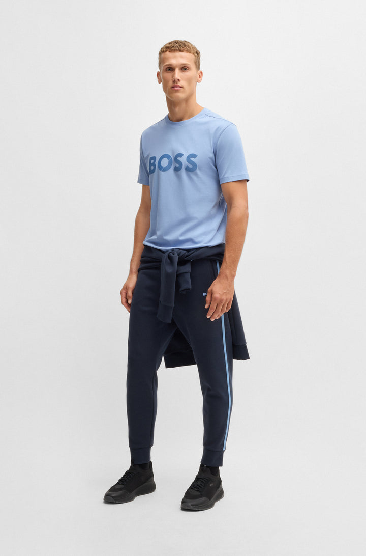 BOSS T-Shirts Regular Fit in Cotton - TEE TAPE LOGO 10269604 01-50530990- Concorde Fashion#color_blue-498