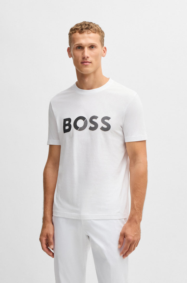BOSS T-Shirts Regular Fit in Cotton - TEE TAPE LOGO 10269604 01-50530990- Concorde Fashion#color_white-100