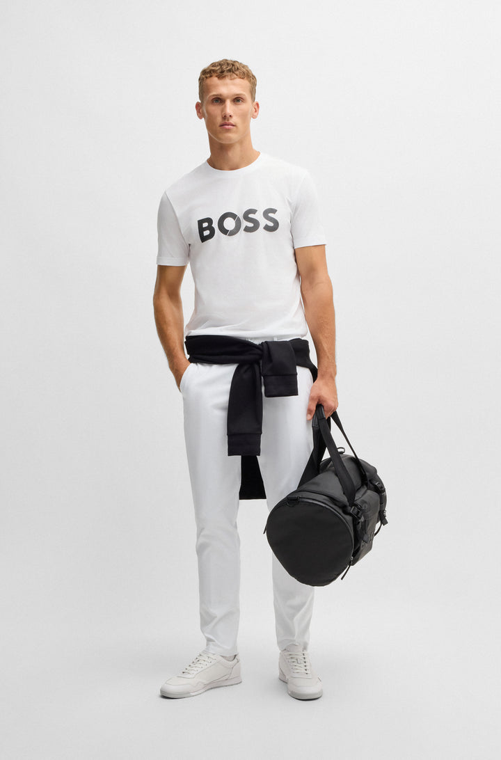BOSS T-Shirts Regular Fit in Cotton - TEE TAPE LOGO 10269604 01-50530990- Concorde Fashion#color_white-100