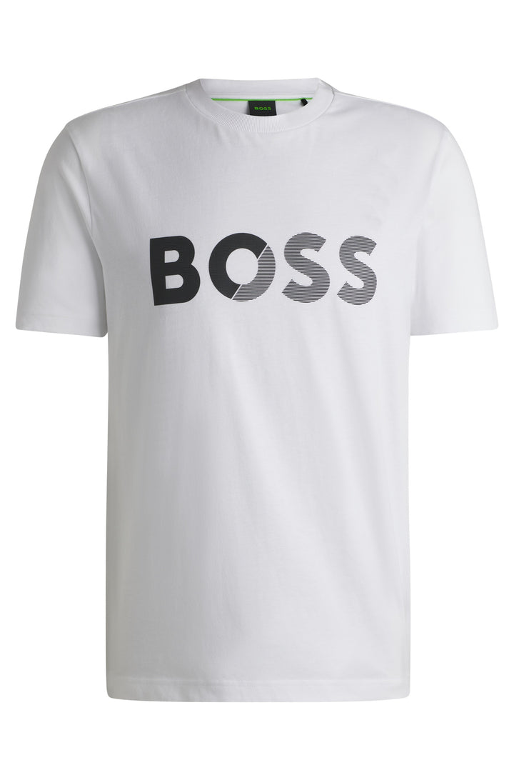 BOSS T-Shirts Regular Fit in Cotton - TEE TAPE LOGO 10269604 01-50530990- Concorde Fashion#color_white-100