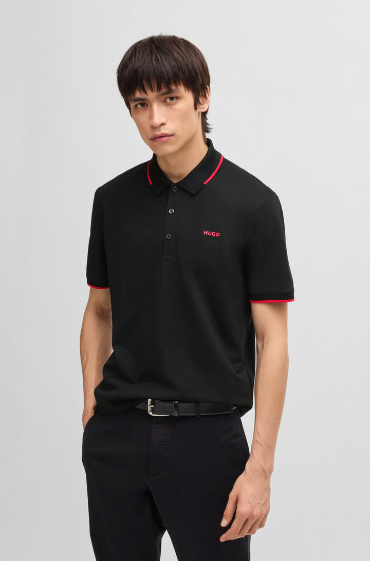 HUGO Polos Slim Fit in Cotton Mix - DINOSO222 10205383 01-50467344- Concorde Fashion#color_black-001