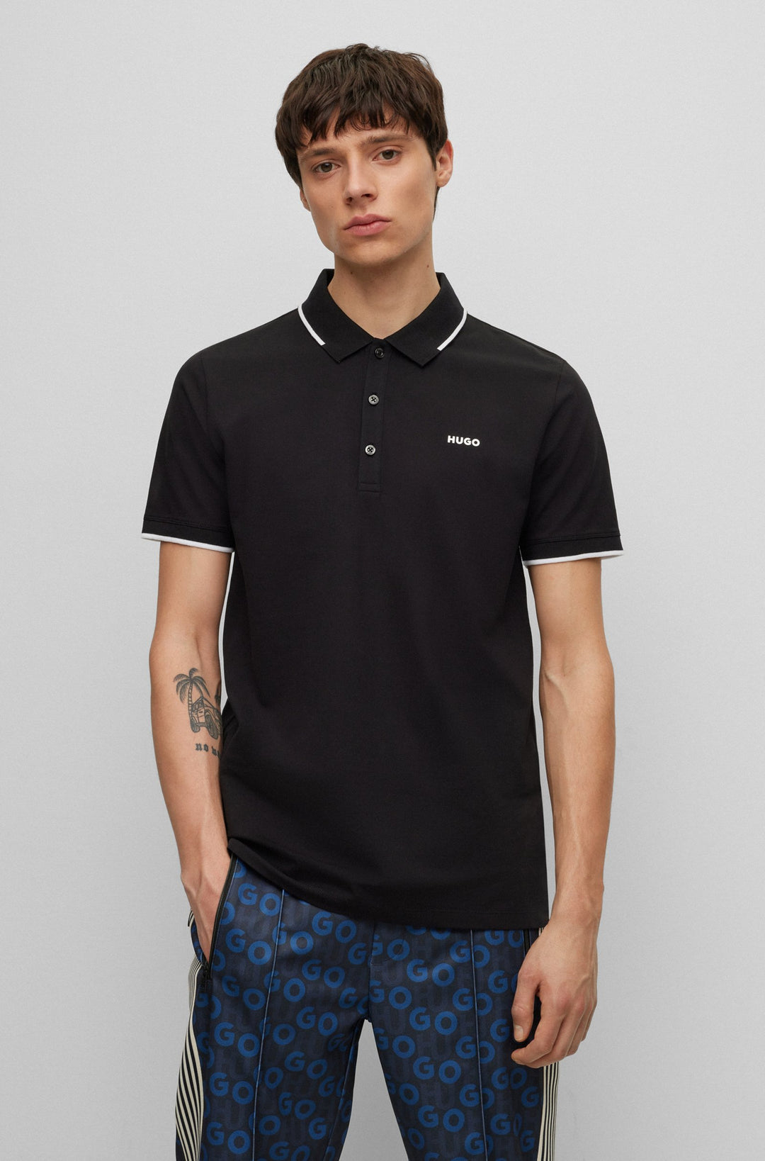 HUGO Polos Slim Fit in Cotton Mix - DINOSO222 10205383 01-50467344- Concorde Fashion#color_black-002