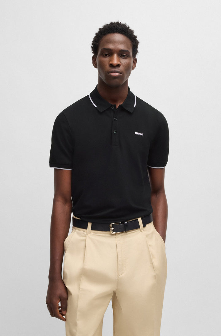 HUGO Polos Slim Fit in Cotton Mix - DINOSO222 10205383 01-50467344- Concorde Fashion#color_black-003