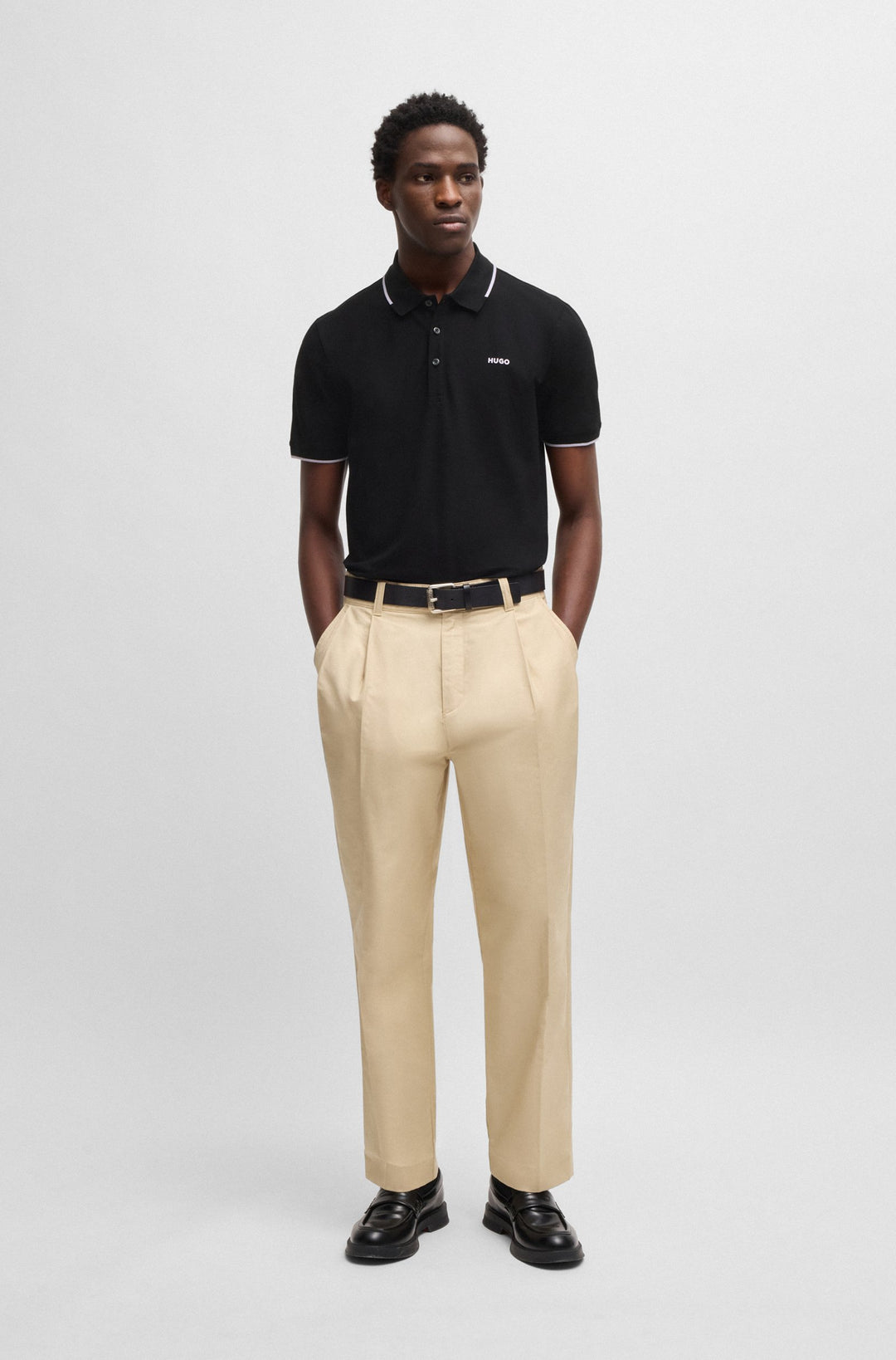 HUGO Polos Slim Fit in Cotton Mix - DINOSO222 10205383 01-50467344- Concorde Fashion#color_black-003