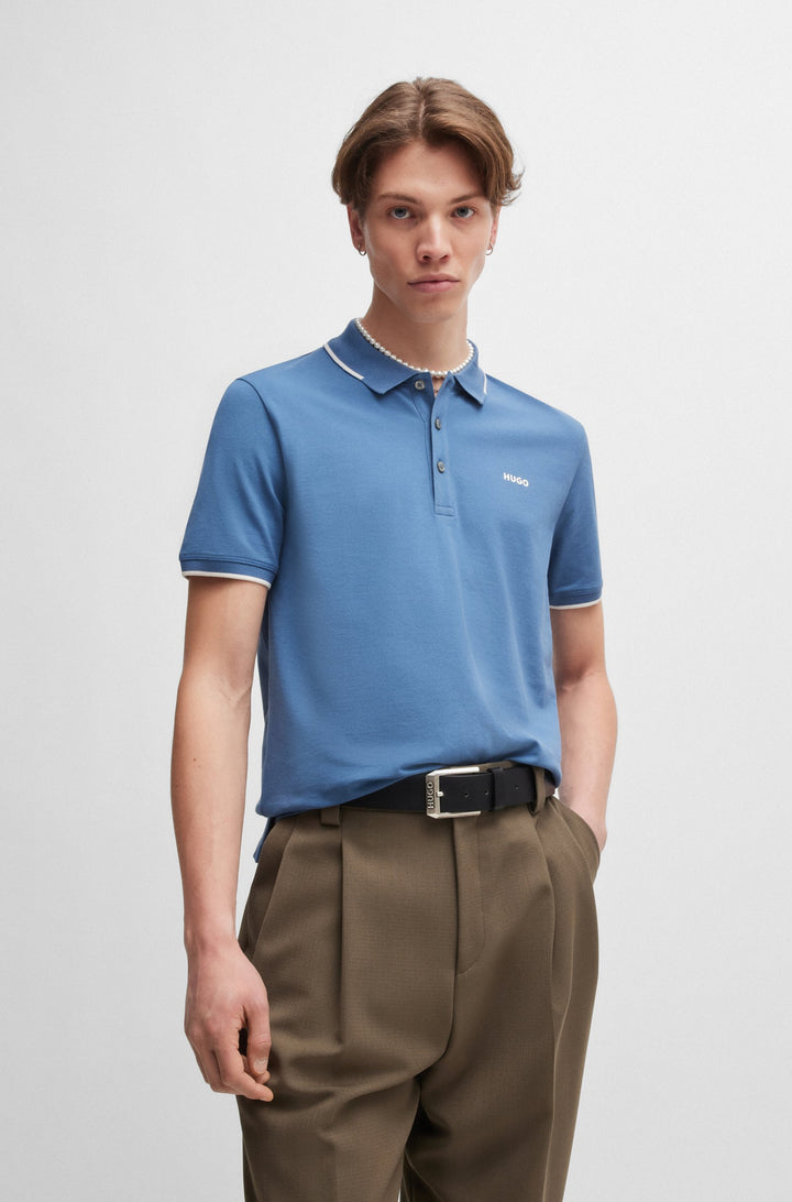 HUGO Polos Slim Fit in Cotton Mix - DINOSO222 10205383 01-50467344- Concorde Fashion#color_blue-427