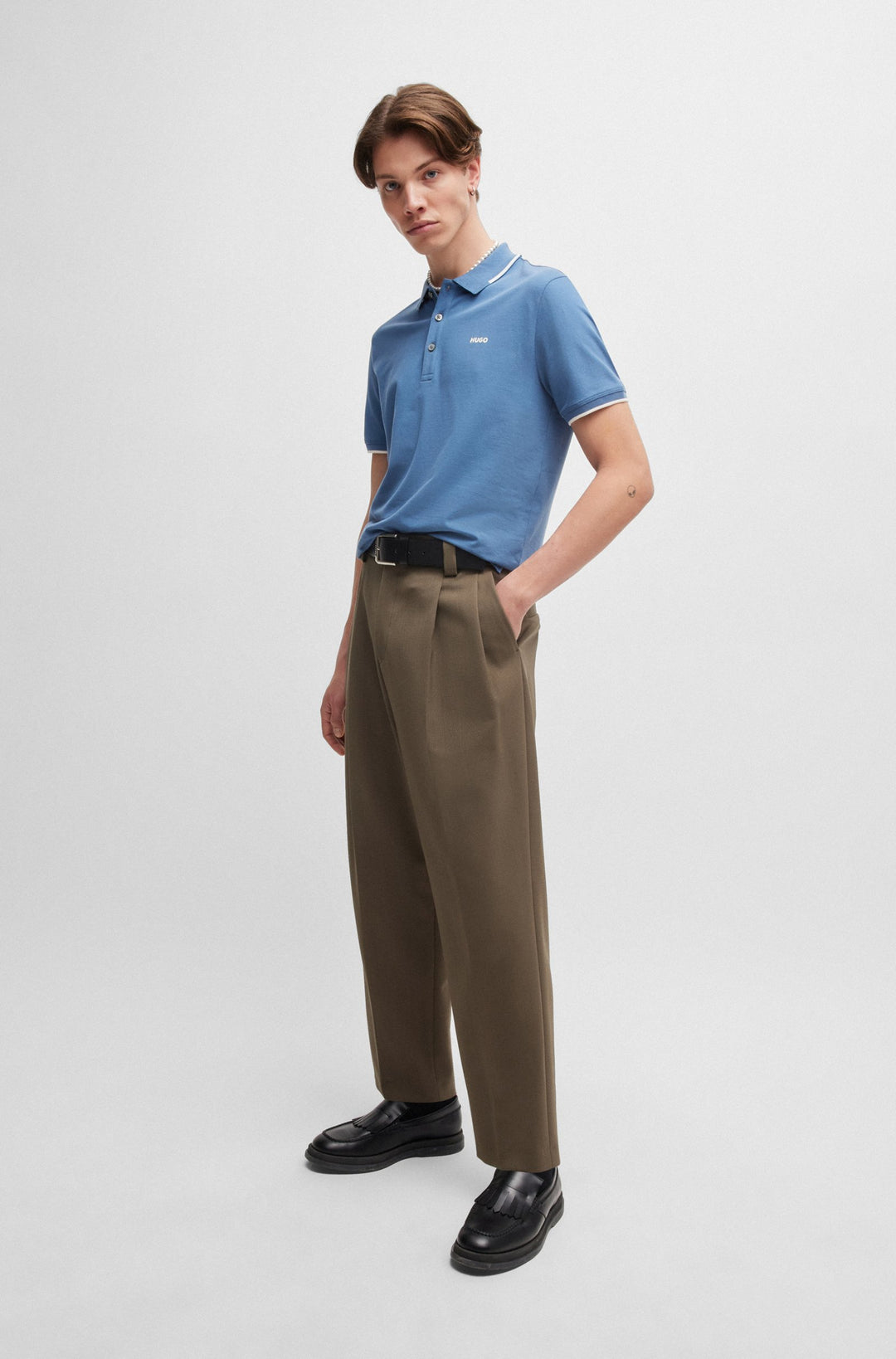 HUGO Polos Slim Fit in Cotton Mix - DINOSO222 10205383 01-50467344- Concorde Fashion#color_blue-427