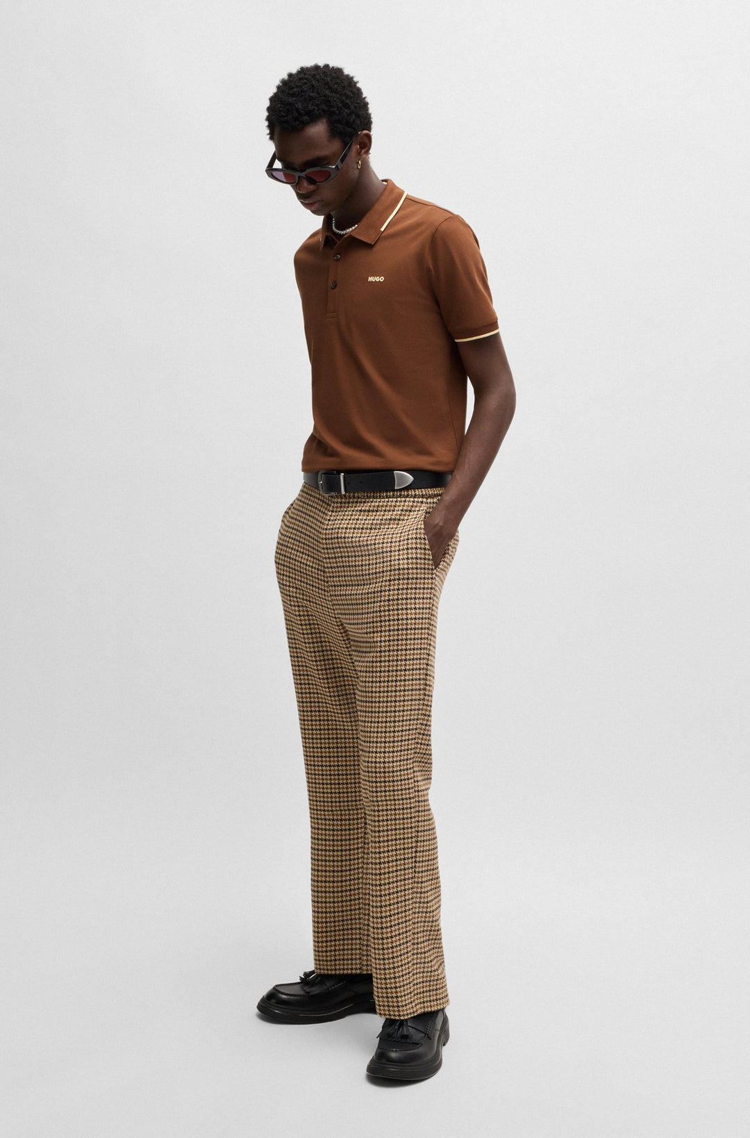 HUGO Polos Slim Fit in Cotton Mix - DINOSO222 10205383 01-50467344- Concorde Fashion#color_brown-212