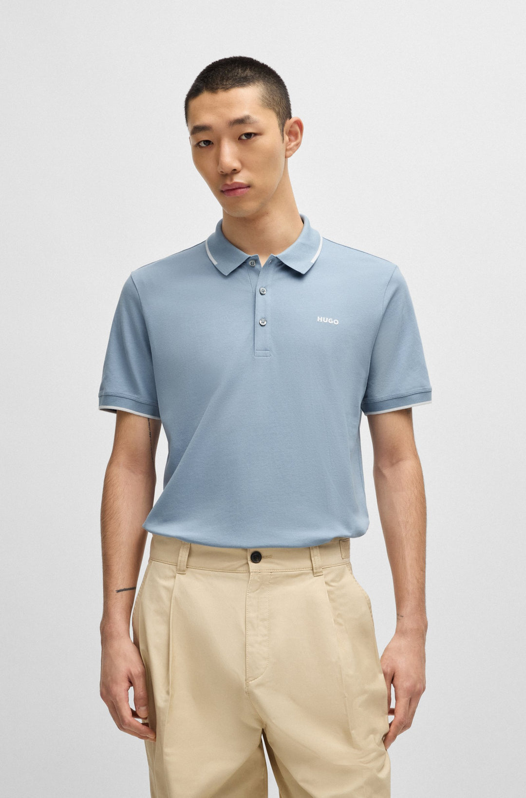 HUGO Polos Slim Fit in Cotton Mix - DINOSO222 10205383 01-50467344- Concorde Fashion#color_blue-483