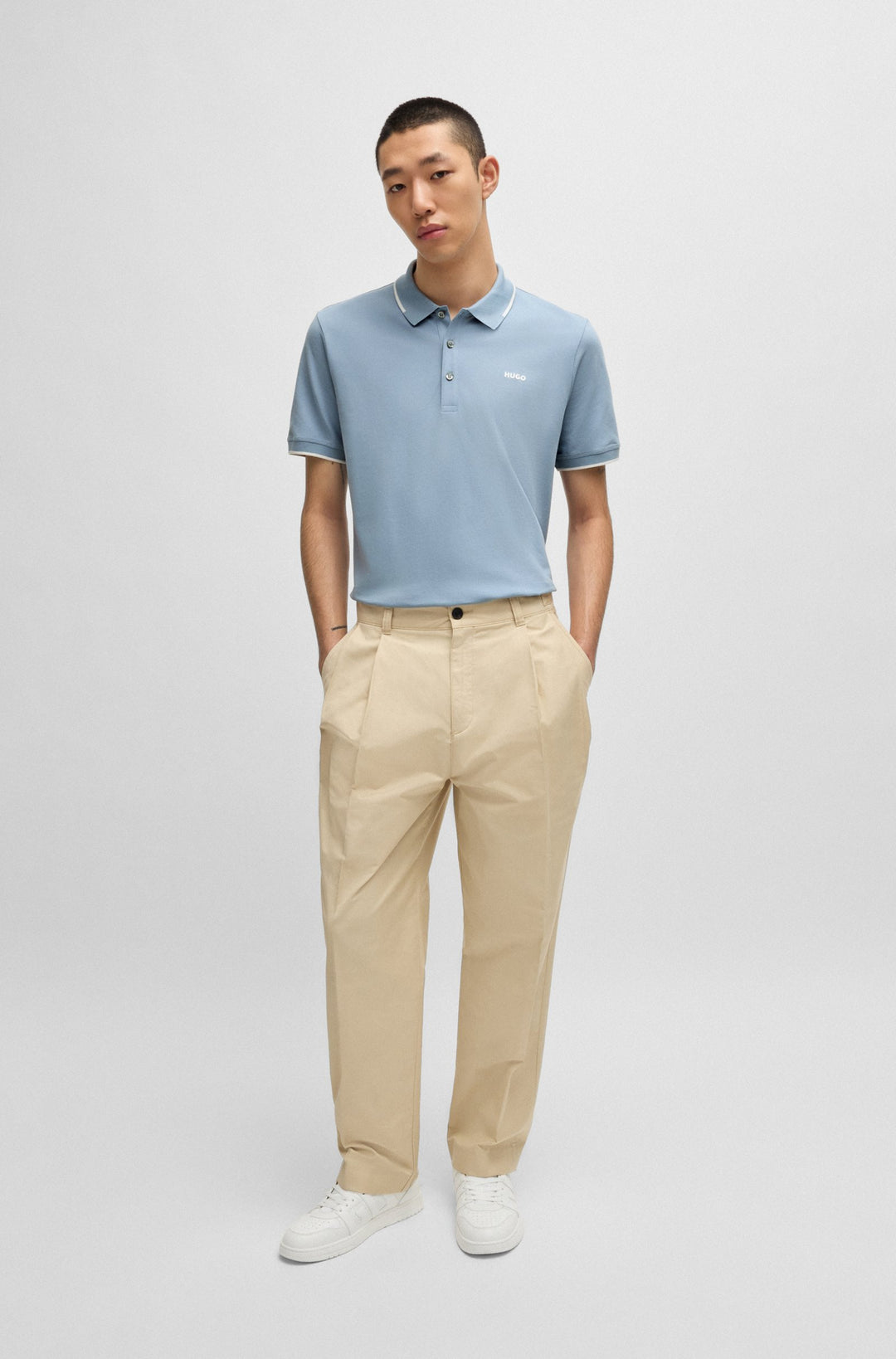 HUGO Polos Slim Fit in Cotton Mix - DINOSO222 10205383 01-50467344- Concorde Fashion#color_blue-483