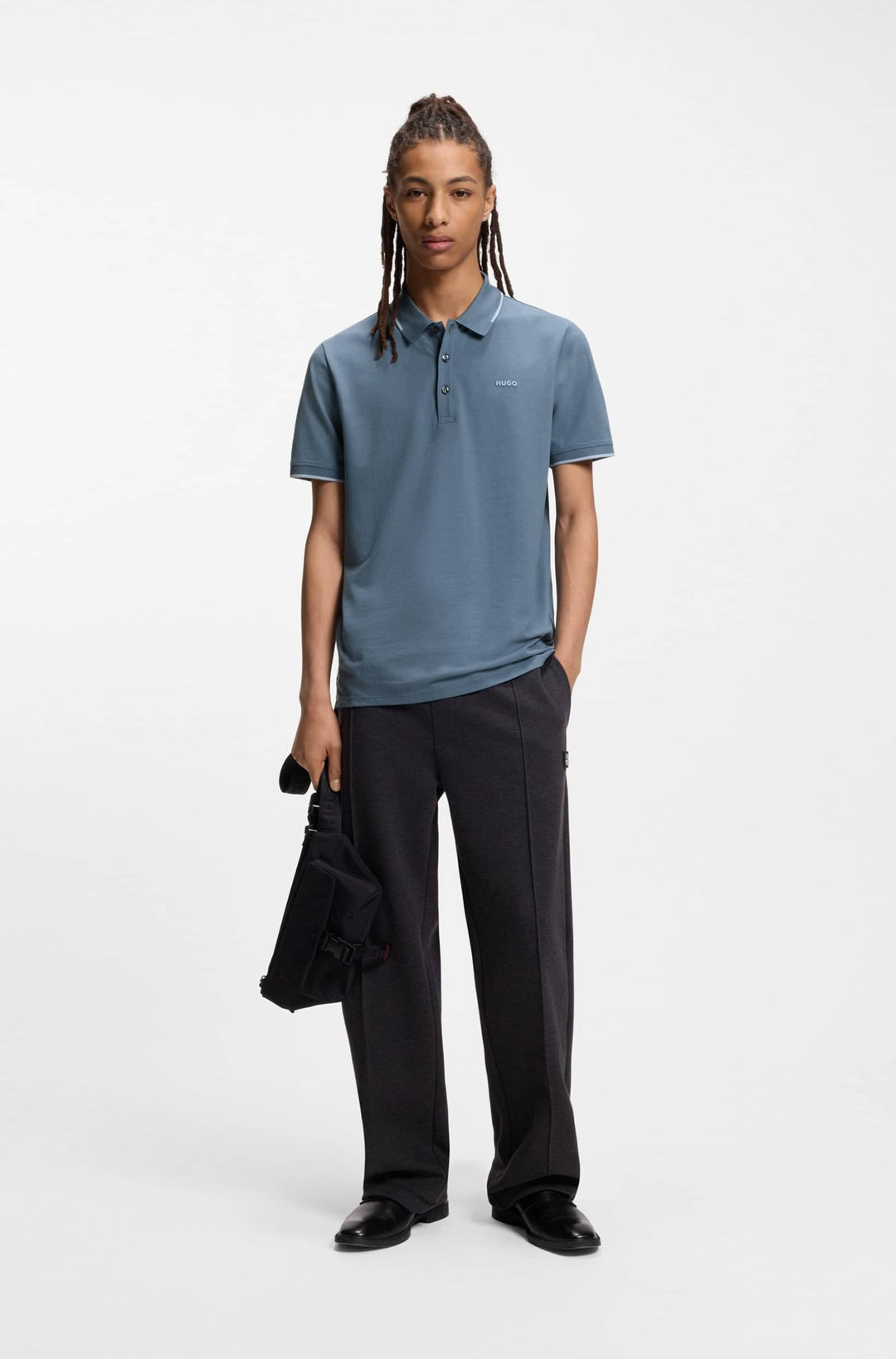 HUGO Polos Slim Fit in Cotton Mix - DINOSO222 10205383 01-50467344- Concorde Fashion#color_blue-496