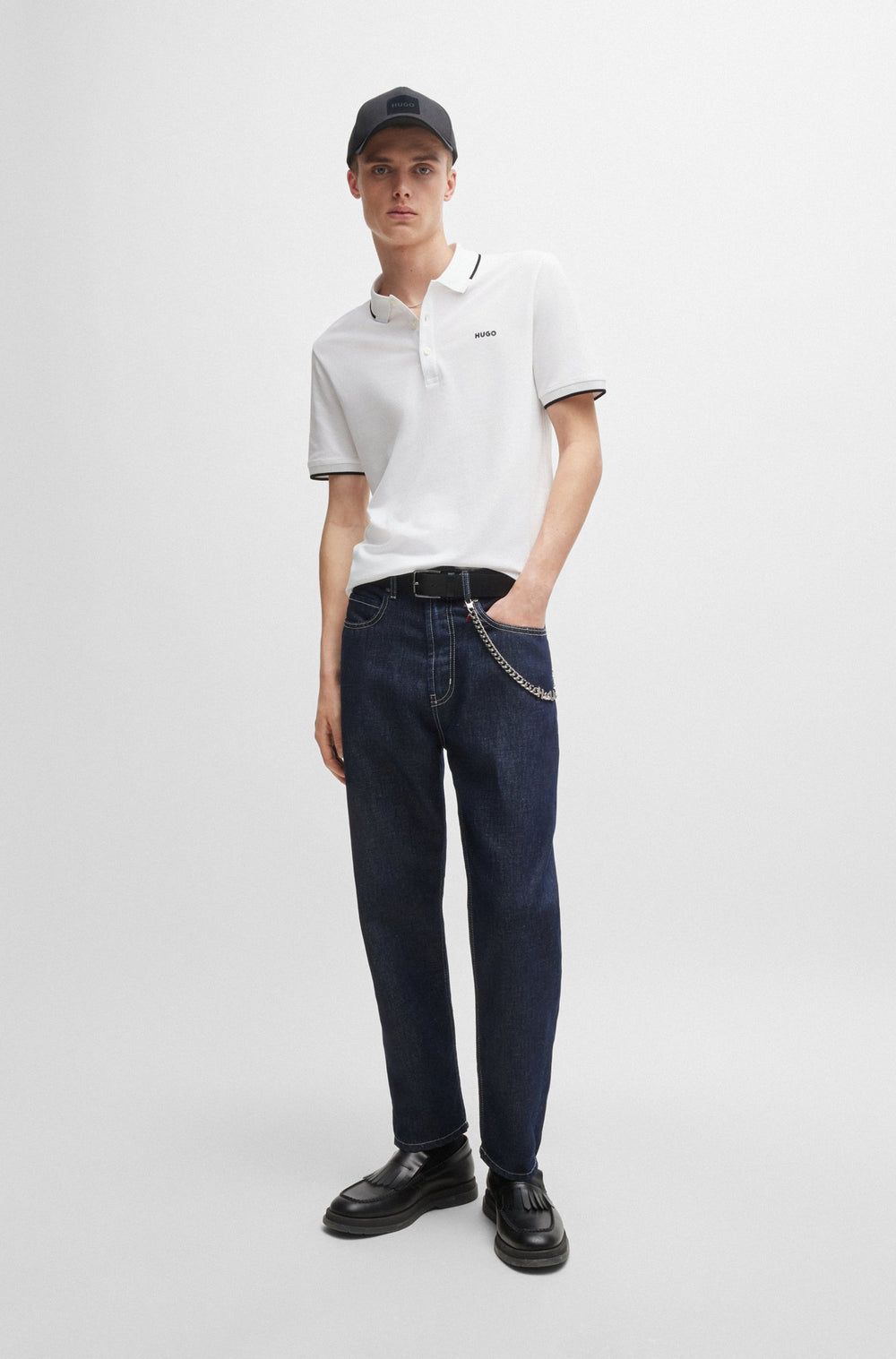 HUGO Polos Slim Fit in Cotton Mix - DINOSO222 10205383 01-50467344- Concorde Fashion#color_white-100