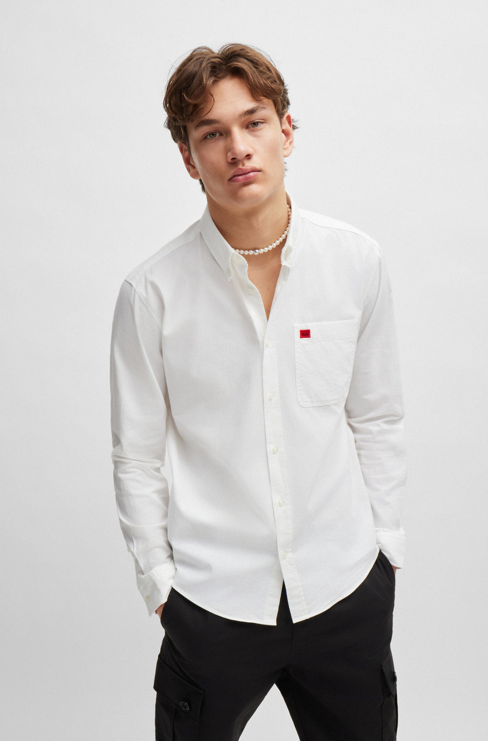 HUGO Casual Shirts Slim Fit in Cotton - EVITO 10206255 04-50479302- Concorde Fashion#color_white-199