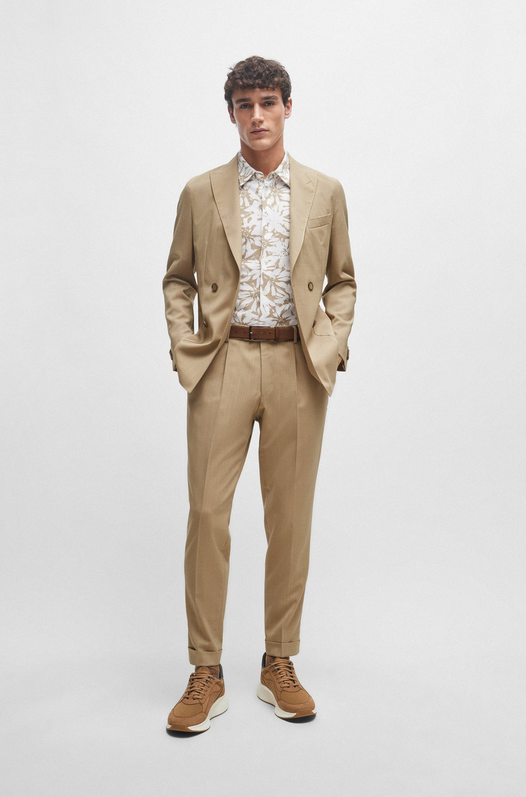 BOSS Standard Sole Sneakers in Leather - TTNM EVO_RUNN_NUME 10214613 01-50517313- Concorde Fashion#color_beige-263