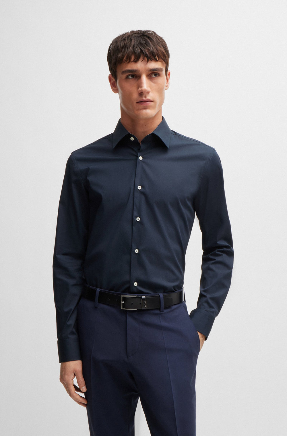 BOSS Formal Shirts Slim Fit in Cotton Mix - H-HANK-KENT-C3-214 10219212 01-50519859- Concorde Fashion#color_navy-404