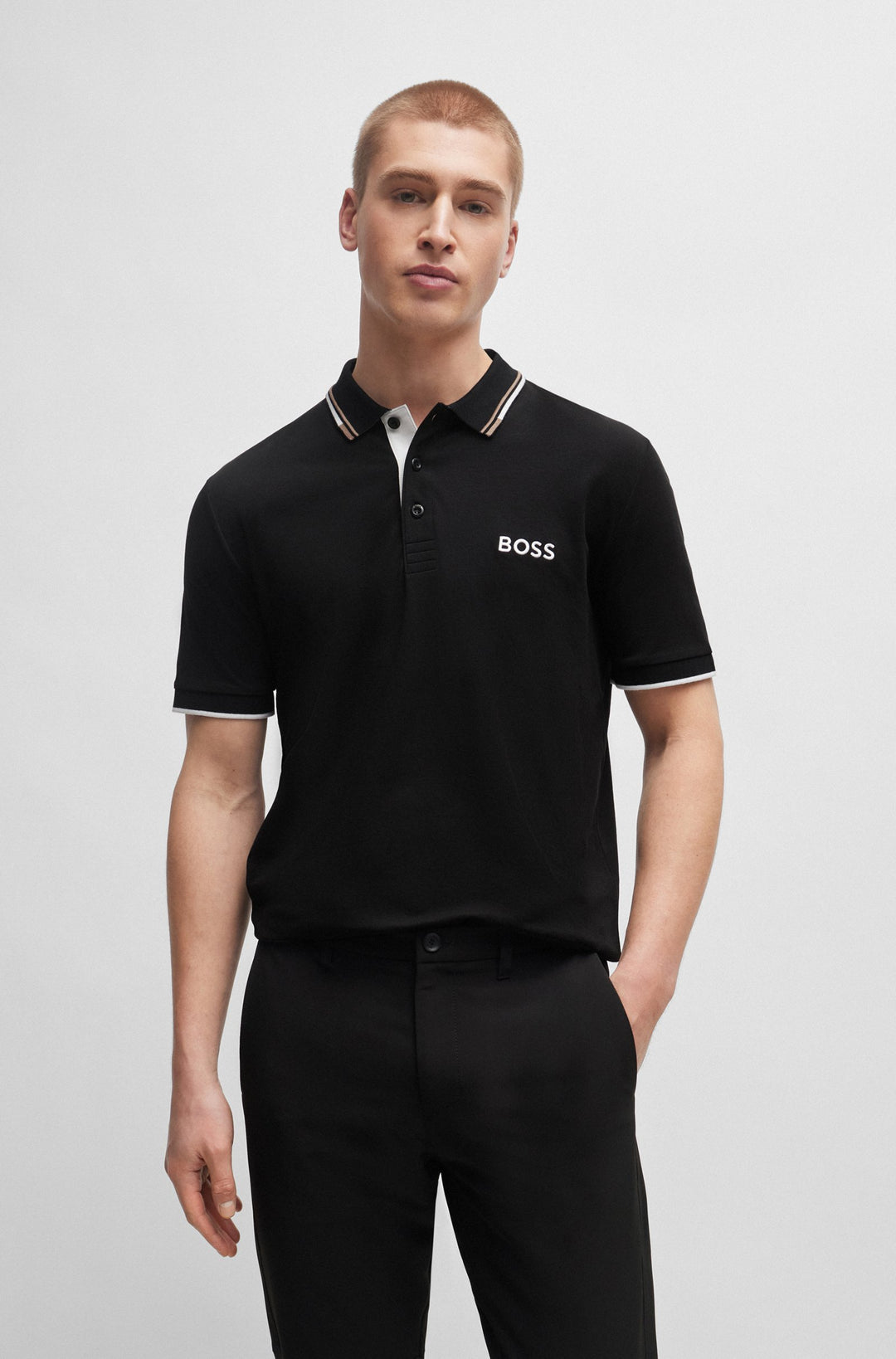 BOSS Regular Fit Polos in cotton mix - PADDY PRO 10226584 01-50469102- Concorde Fashion#color_black-002