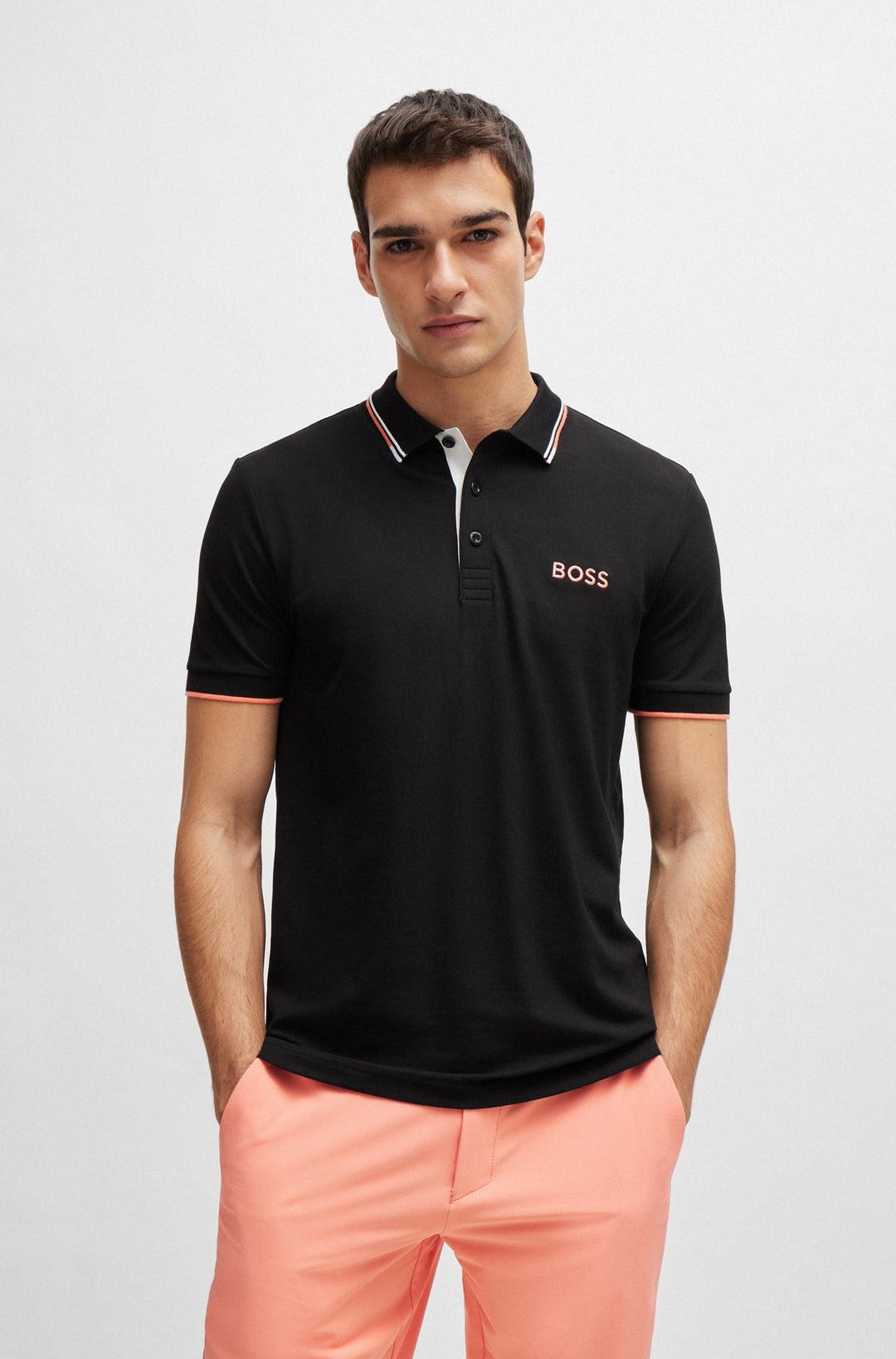 BOSS Regular Fit Polos in cotton mix - PADDY PRO 10226584 01-50469102- Concorde Fashion#color_charcoal-013