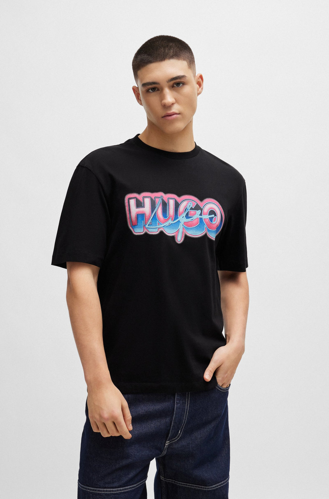 HUGO BLUE Regular Fit T-Shirts in Cotton - NILLUMI 10229761 01-50515278- Concorde Fashion#color_black-001
