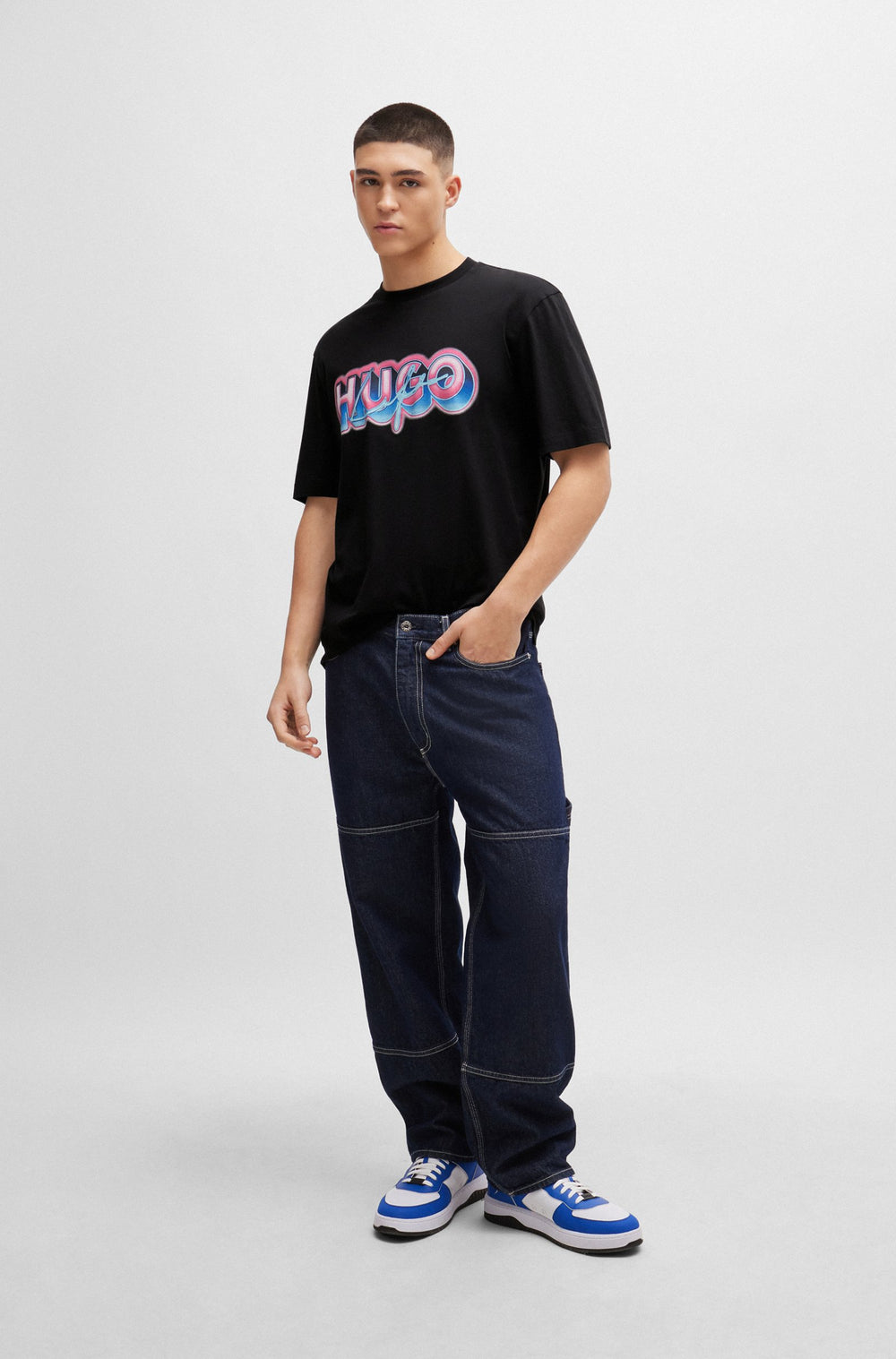 HUGO BLUE Regular Fit T-Shirts in Cotton - NILLUMI 10229761 01-50515278- Concorde Fashion#color_black-001