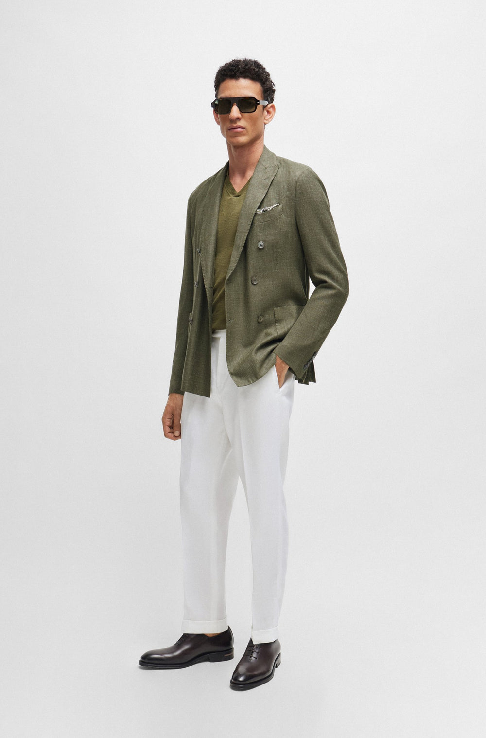 BOSS CAMEL Relaxed Fit Trousers in Linen - L-PEET-PLEAT-241 10240922 01-50514383- Concorde Fashion#color_white-100