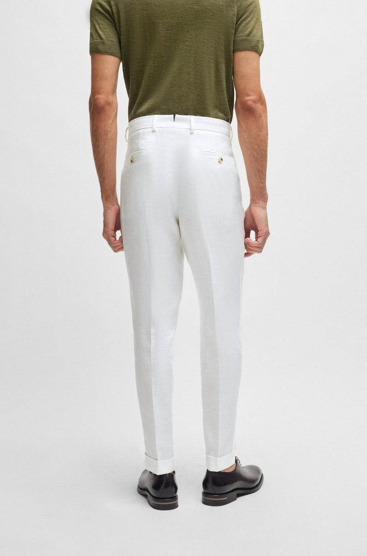 BOSS CAMEL Relaxed Fit Trousers in Linen - L-PEET-PLEAT-241 10240922 01-50514383- Concorde Fashion#color_white-100