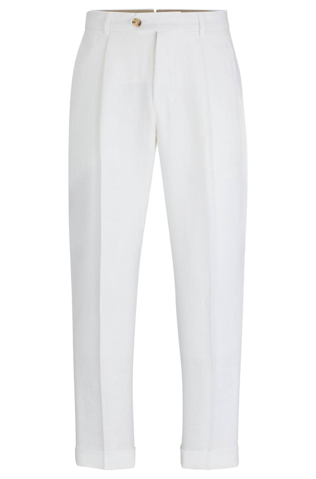 BOSS CAMEL Relaxed Fit Trousers in Linen - L-PEET-PLEAT-241 10240922 01-50514383- Concorde Fashion#color_white-100