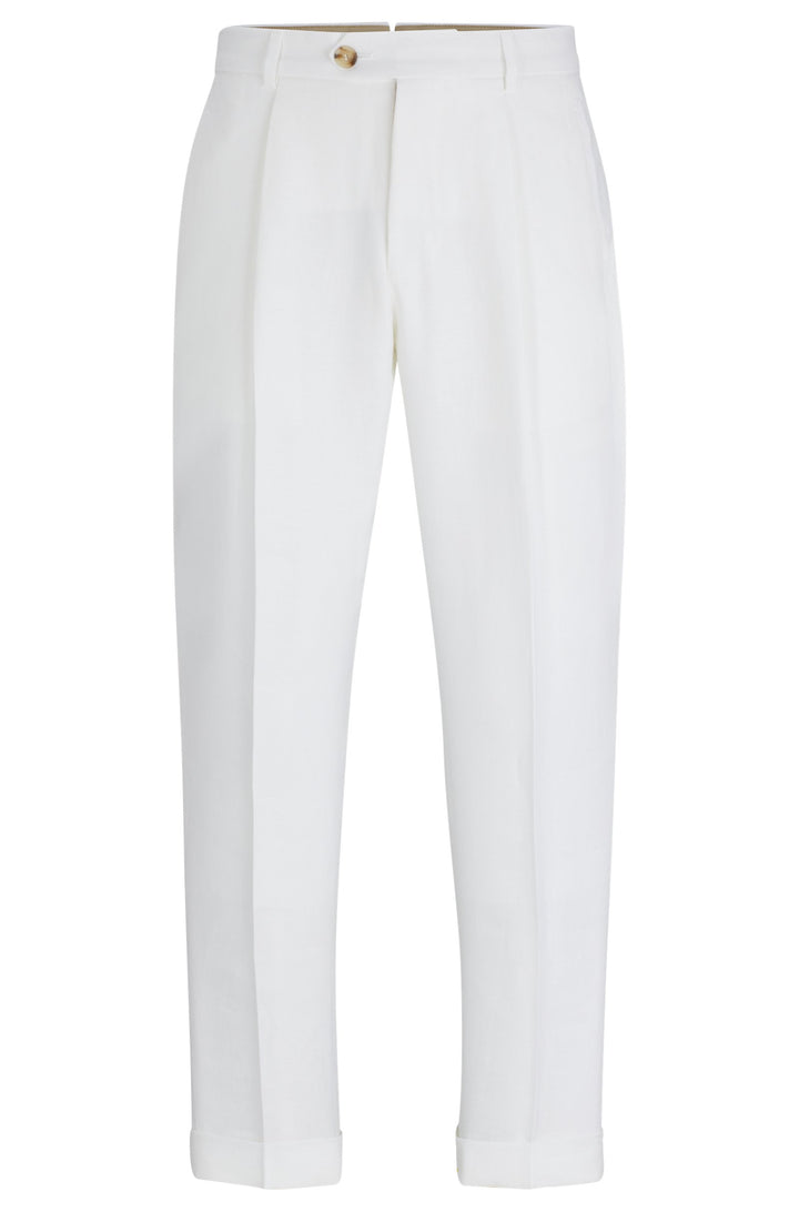 BOSS CAMEL Relaxed Fit Trousers in Linen - L-PEET-PLEAT-241 10240922 01-50514383- Concorde Fashion#color_white-100