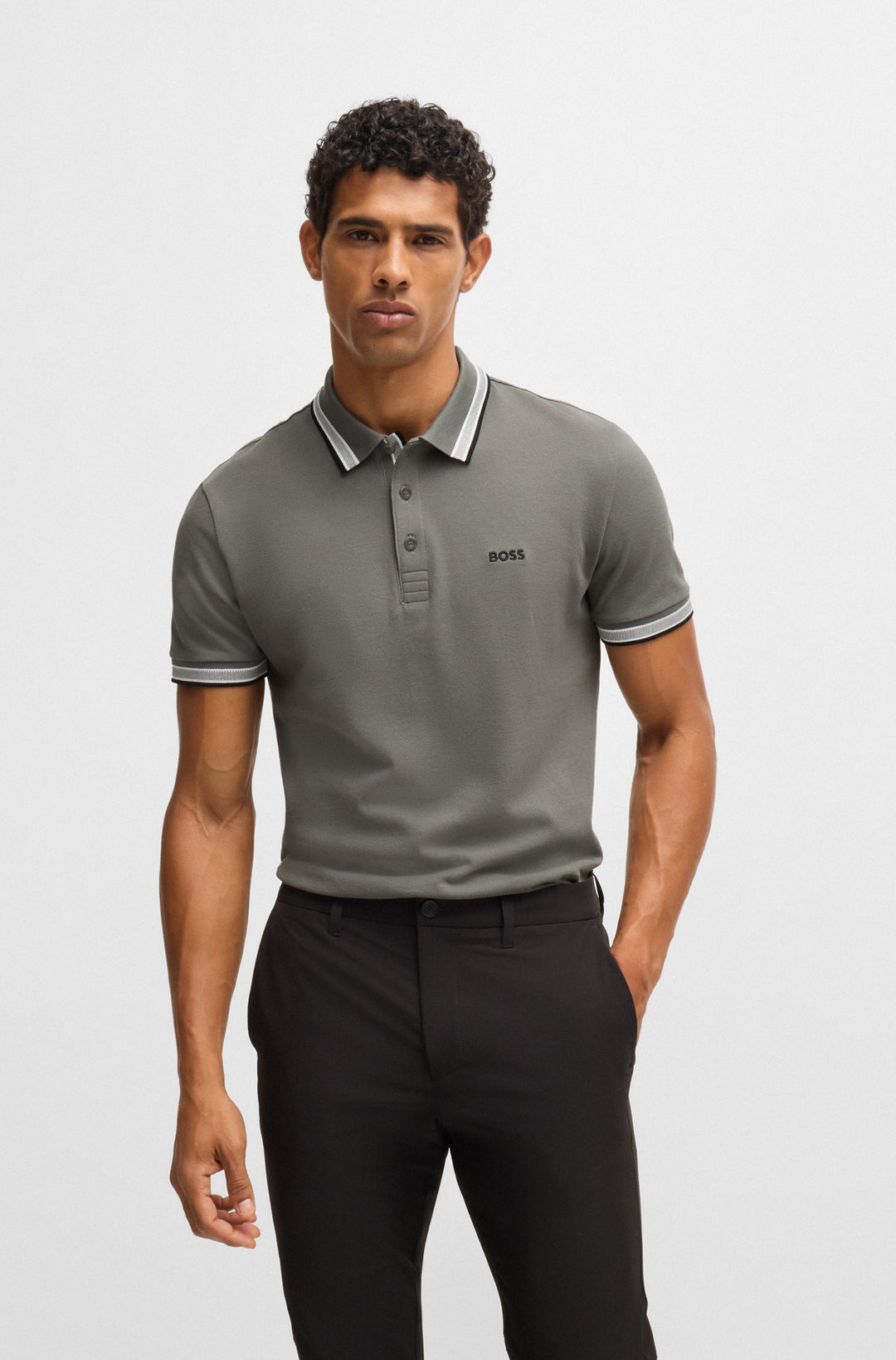 BOSS Regular Fit Polos in cotton - PADDY 10241663 01-50469055- Concorde Fashion#color_grey-054