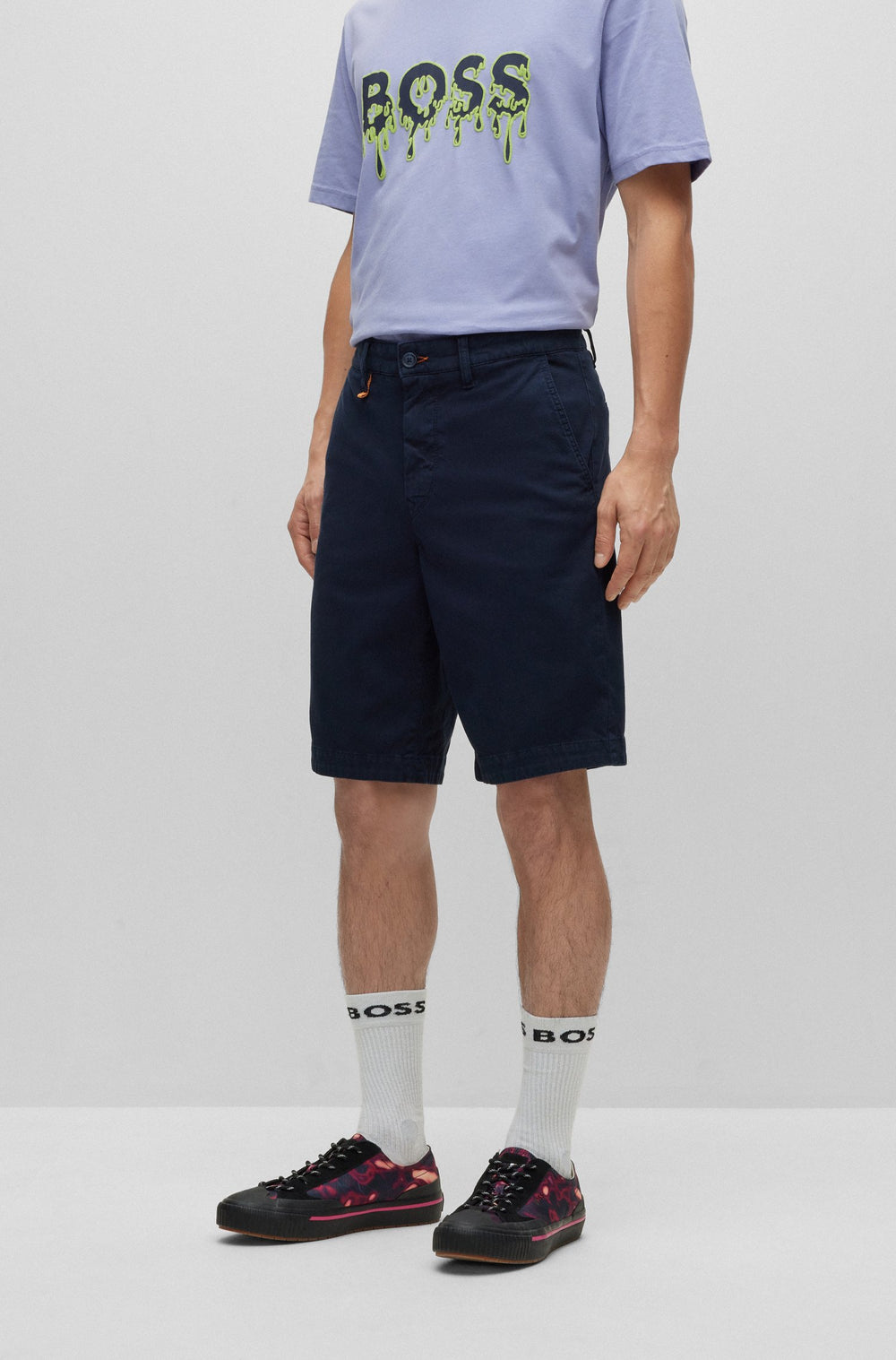 BOSS Tapered Fit Shorts in Cotton Mix - SCHINO-TABER-SHORTS 10242612 02-50491698- Concorde Fashion#color_navy-404
