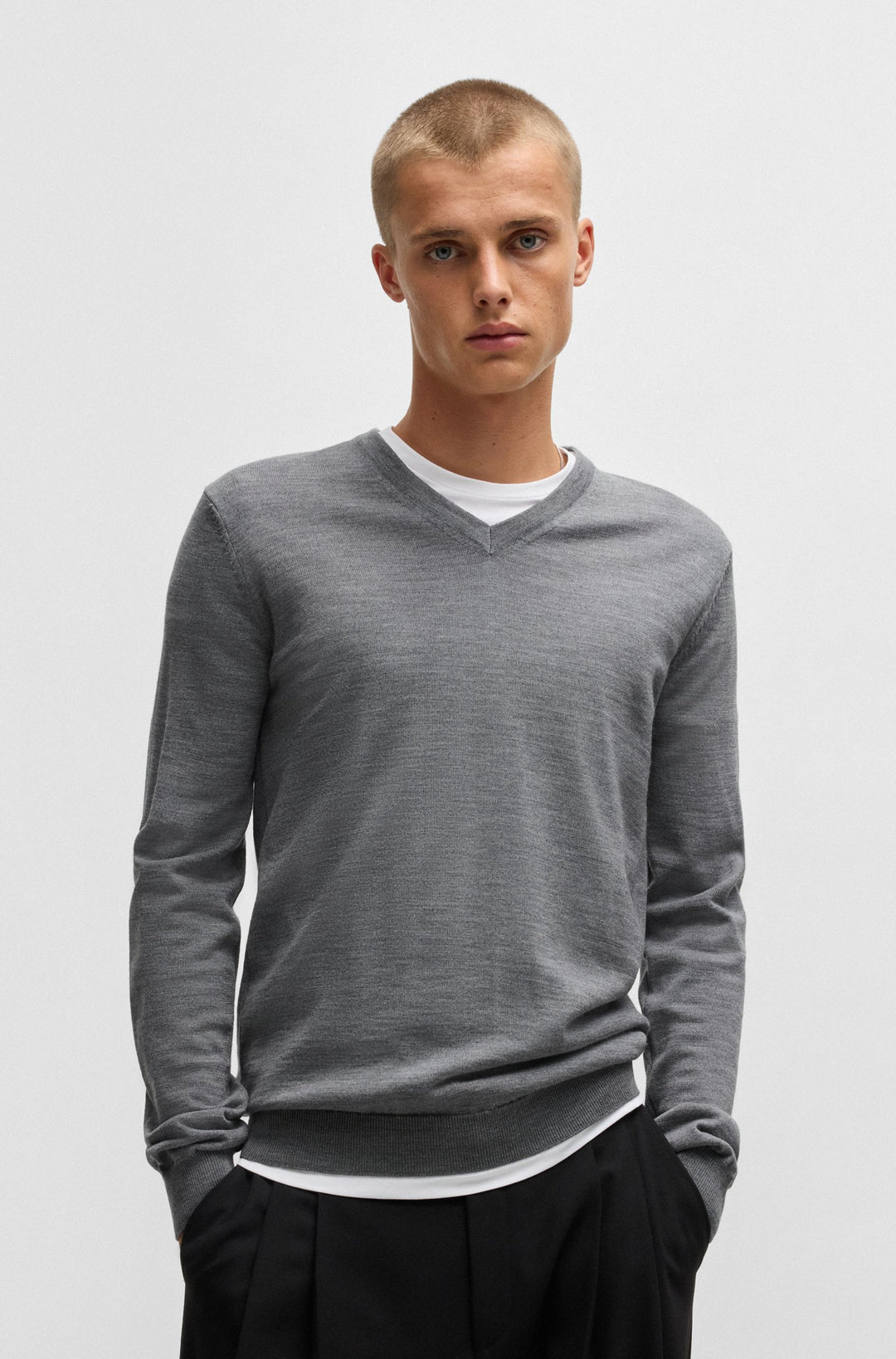 HUGO Sweaters Regular Fit in Wool - SAN VREDO-M 10243179 01-50474172- Concorde Fashion#color_grey-034