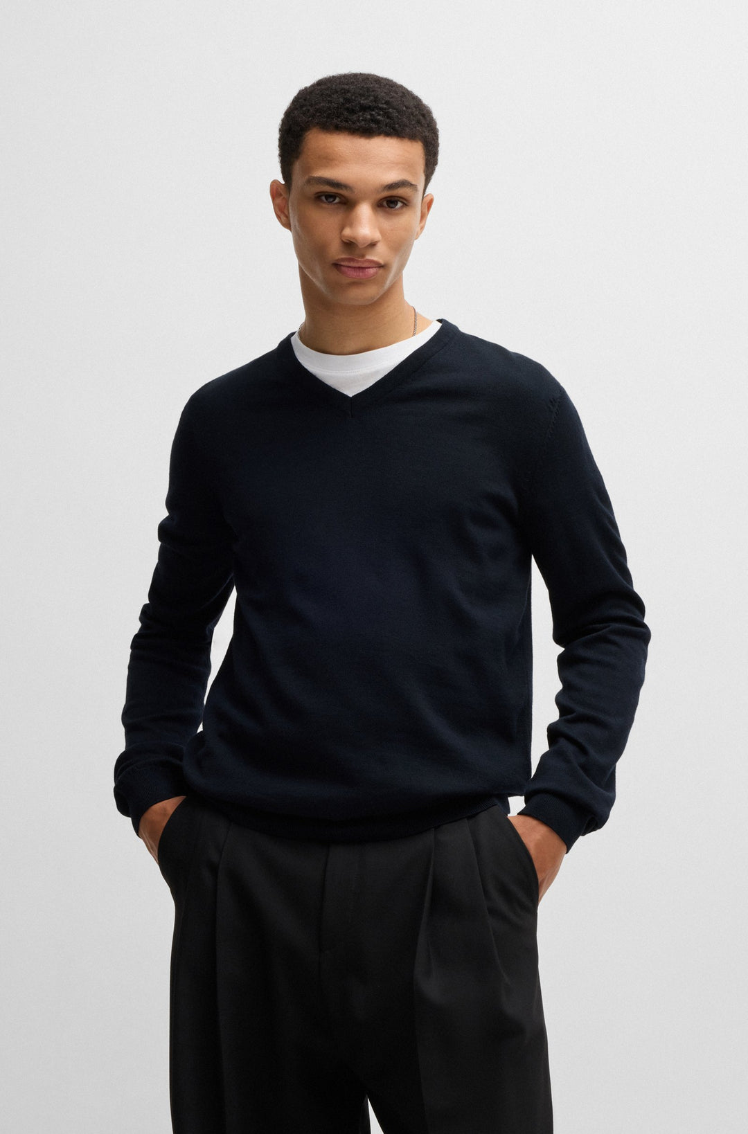 HUGO Sweaters Regular Fit in Wool - SAN VREDO-M 10243179 01-50474172- Concorde Fashion#color_navy-410