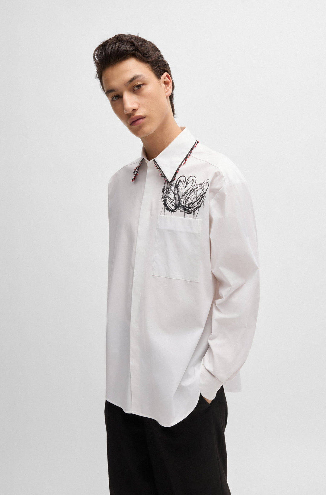 HUGO Casual Shirts Oversize Fit in Cotton Mix - EDIS_LB 10243670 01-50527272- Concorde Fashion#color_white-199
