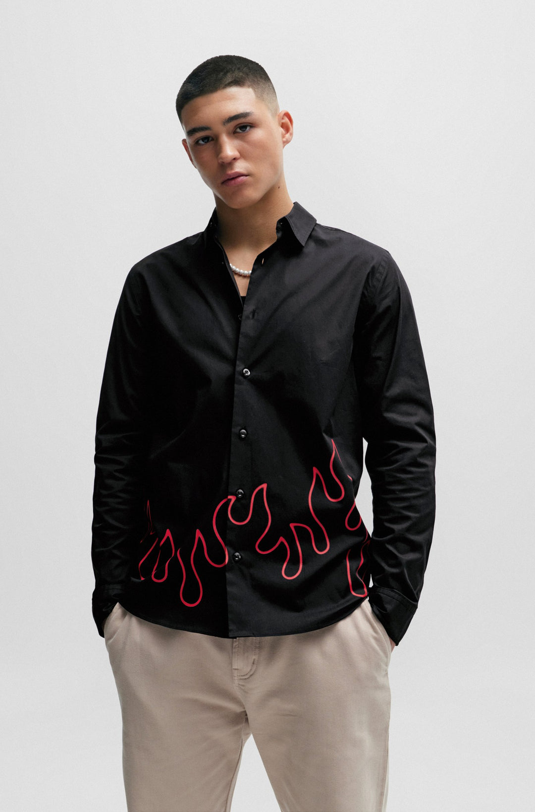 HUGO Relaxed Fit Casual Shirts in Cotton Mix - EMERO 10243670 04-50508613- Concorde Fashion#color_black-001