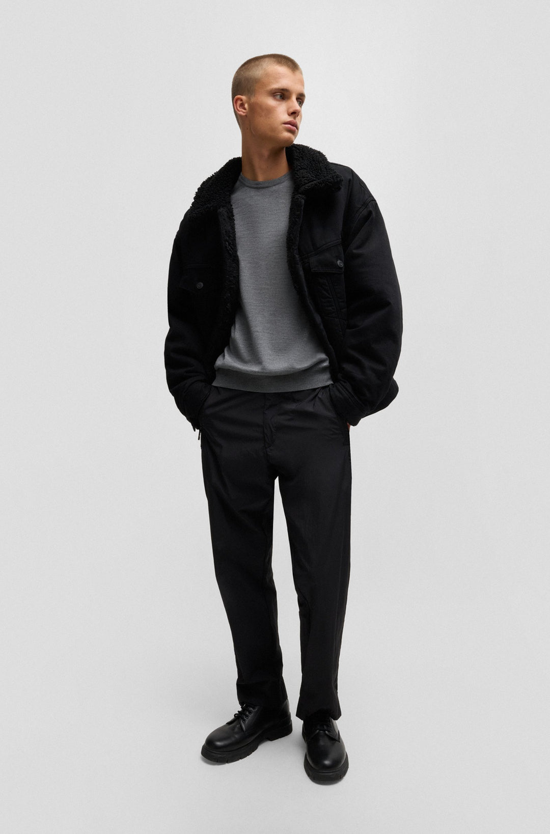 HUGO Sweaters Regular Fit in Wool - SAN CEDRIC-M1 10244128 01-50476832- Concorde Fashion#color_grey-034