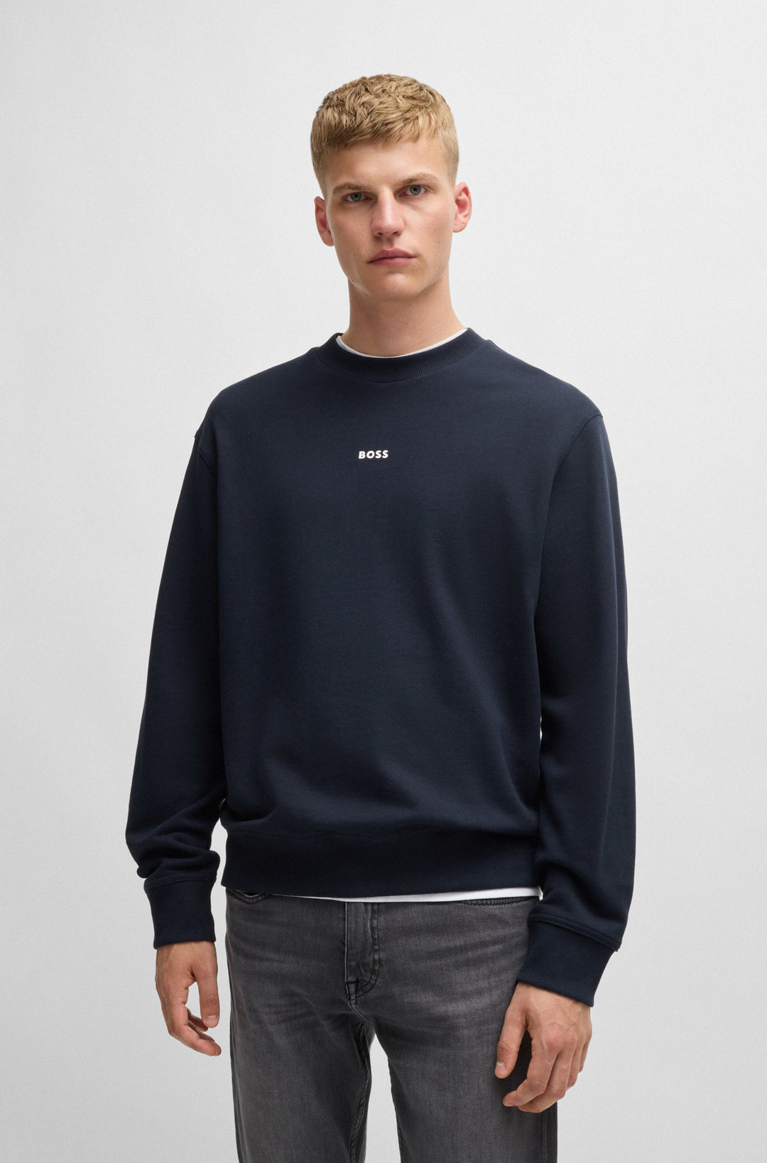 BOSS Sweatshirts Relaxed Fit in Cotton - WESMALLCREW 10244192 01-50514541- Concorde Fashion#color_navy-404