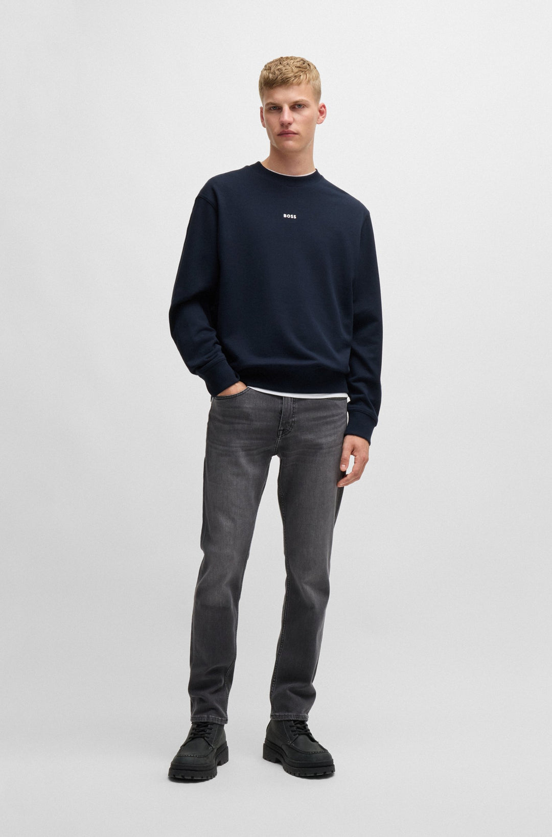 BOSS Sweatshirts Relaxed Fit in Cotton - WESMALLCREW 10244192 01-50514541- Concorde Fashion#color_navy-404