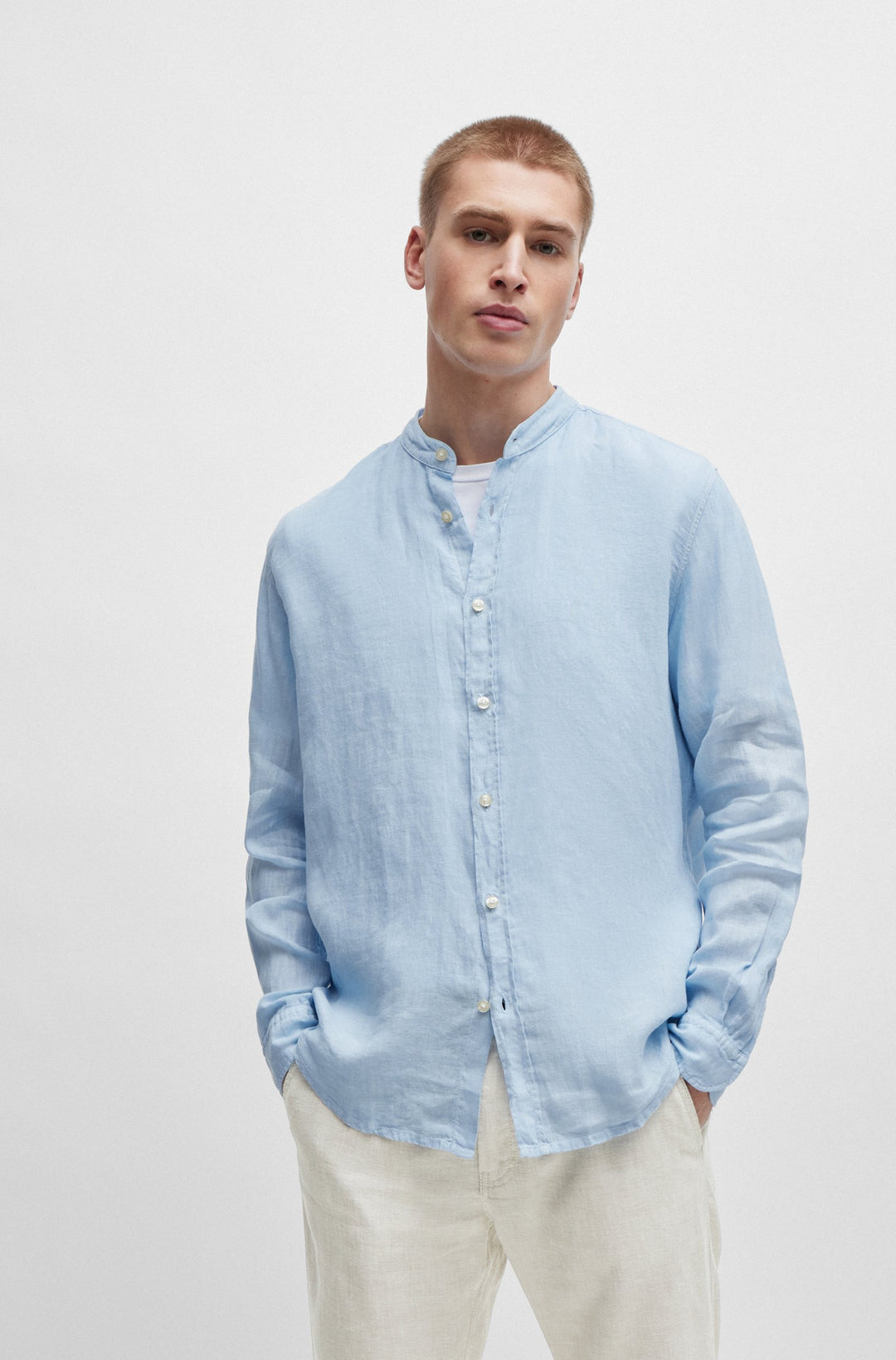 BOSS Regular Fit Casual Shirts in Linen - RACE_1 10247386 01-50489339- Concorde Fashion#color_blue-460