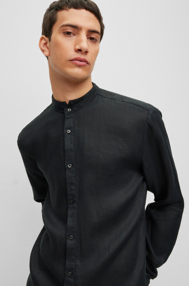 HUGO RED Slim Fit Casual Shirts in Linen - ELVORY 10248298 01-50490740- Concorde Fashion#color_black-001